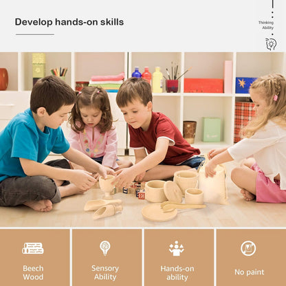 Montessori Toys Sensory Bin Toys for Toddlers Set of 9 Wooden Waldorf Toys Wooden Scoops and Tongs for Transfer Work and Fine Motor Skills Development
