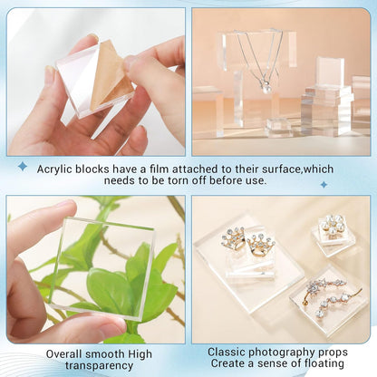 Marsui 10 Pcs Acrylic Cubes for Display Product Photography Props Transparent Acrylic Block Set for Boutique Jewelry Cosmetic Crafts Closet Show(Square, 10 Sizes)