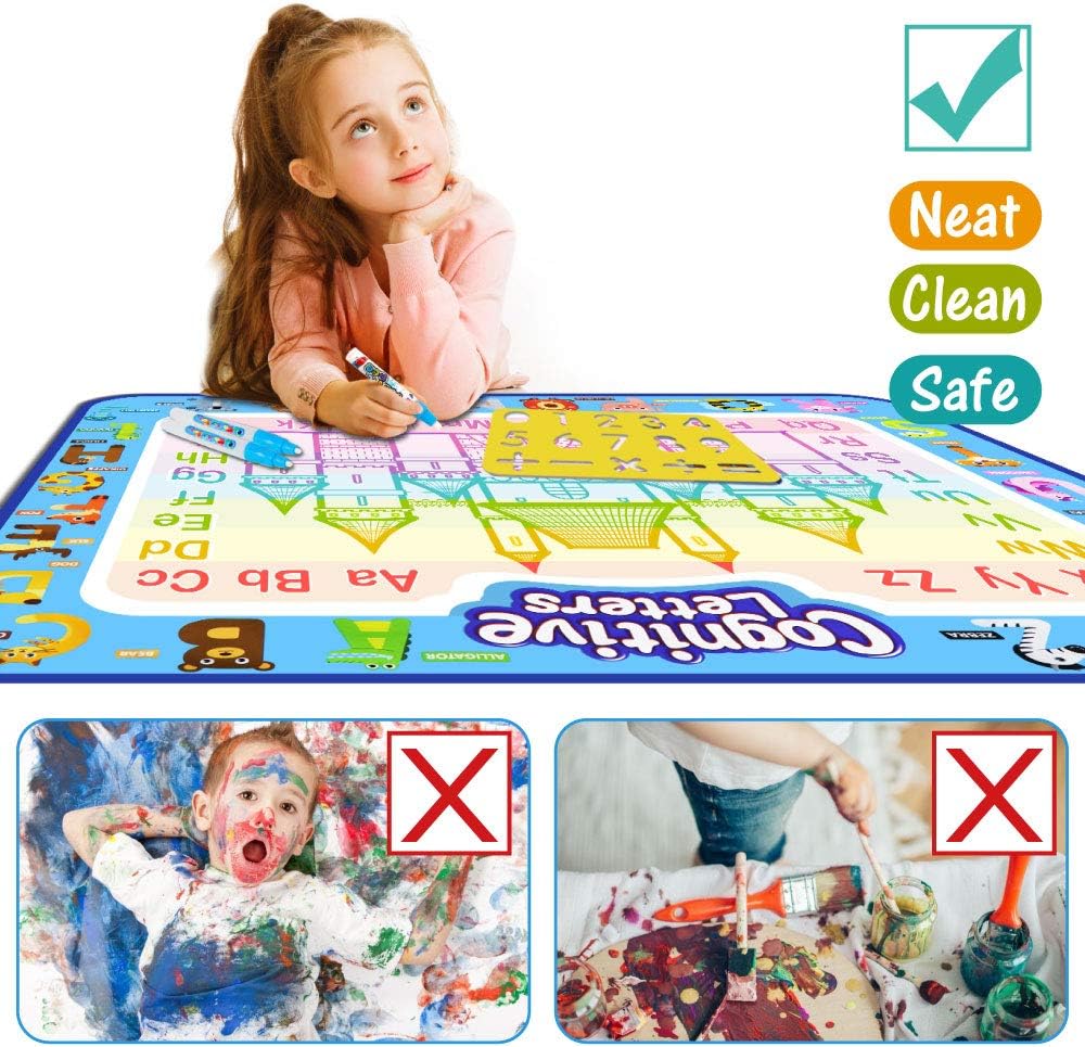 Jasonwell Aqua Water Doodle Mat 48 x 36 Inches Large Magic Drawing Doodling Mat Coloring Mat Educational Toys Christmas Birthday Gifts for Kids Toddler Boys Girls Age 2 3 4 5 6 7 8 Year Old (Galaxy)