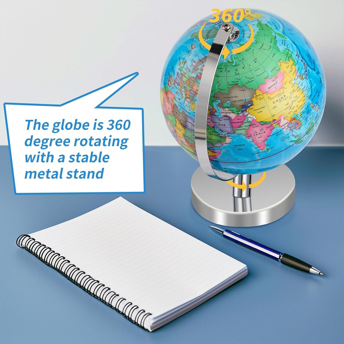 9'' Globe for Children World Globe with Stand Rewritable Easy-Read High Clear Map Earth Globes for Adults, Educational Interactive Globes for Kids Learning STEM Toy Present for 3+ Years Old