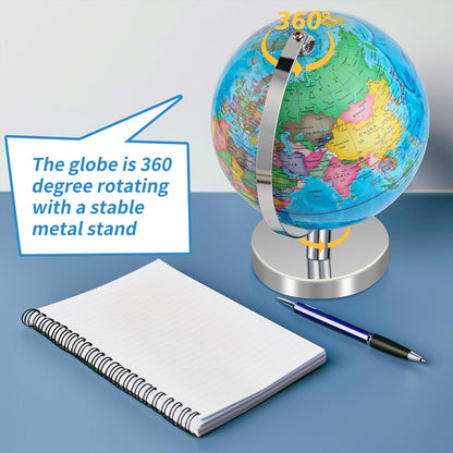 9'' Globe for Children World Globe with Stand Rewritable Easy-Read High Clear Map Earth Globes for Adults, Educational Interactive Globes for Kids Learning STEM Toy Present for 3+ Years Old