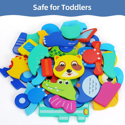 QZMTOY Wooden Puzzles for Toddlers, Wooden Alphabet Number Shape Puzzles Toddler Learning Puzzle Toys for Kids, 3 in 1 Puzzle for Toddlers, Age 3+ (Set of 3)