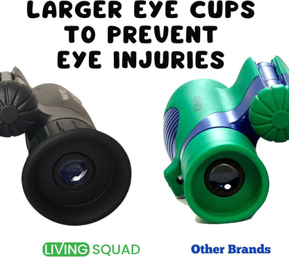 Kids Binoculars 8x21 Shockproof Green - Ages 3-12 with Case Neck Strap Compass Carabiner | High Resolution Optics for Bird Watching Camping Hiking | Birthday Gift Boys Girls