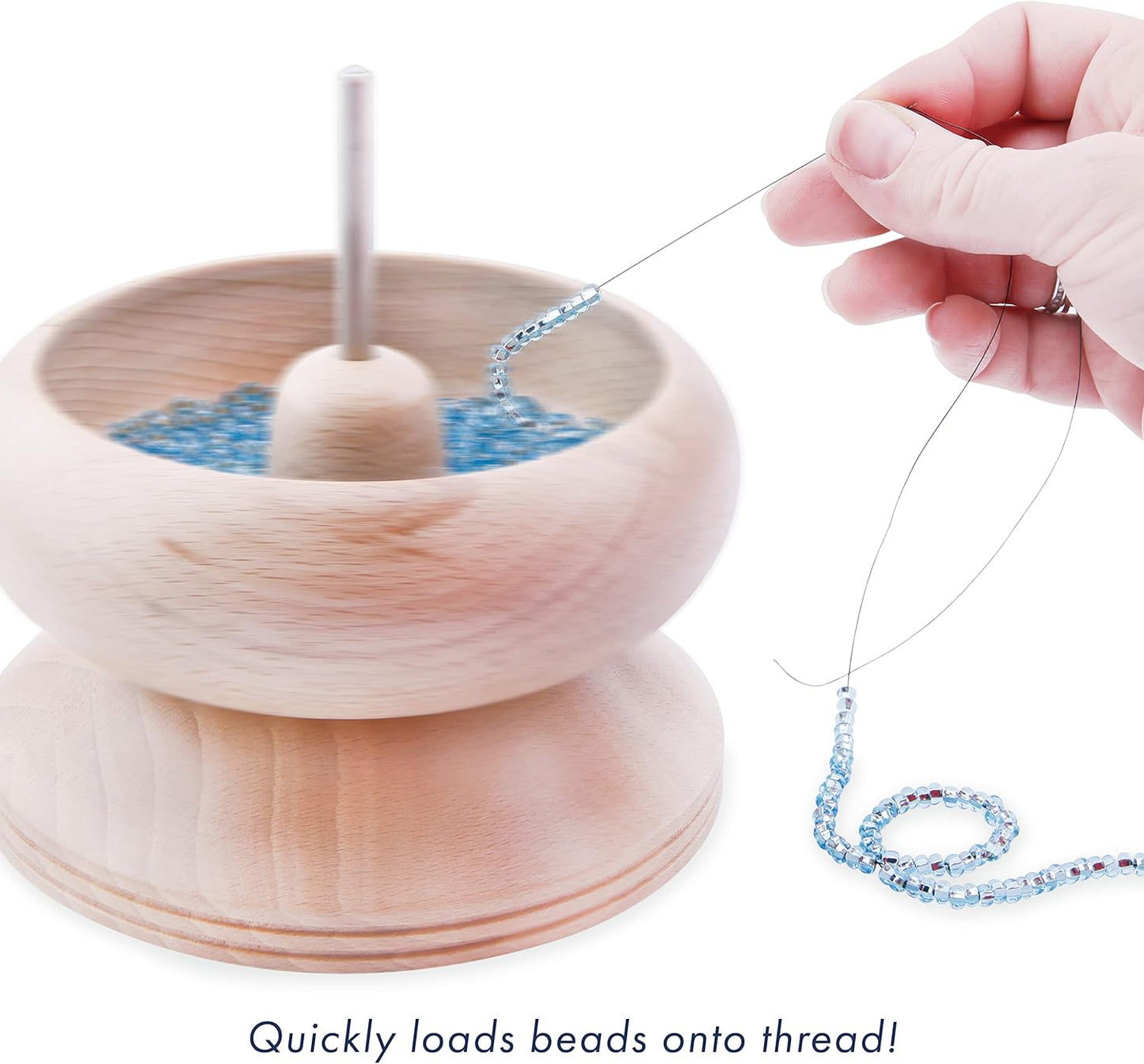 Beadalon Spin N Bead Spinner for Fast Stringing - Ideal for Beaders, Jewelry Makers & Designers - Wood Bowl with Big Eye Needle - Saves Time & Loads Seed Beads Efficiently