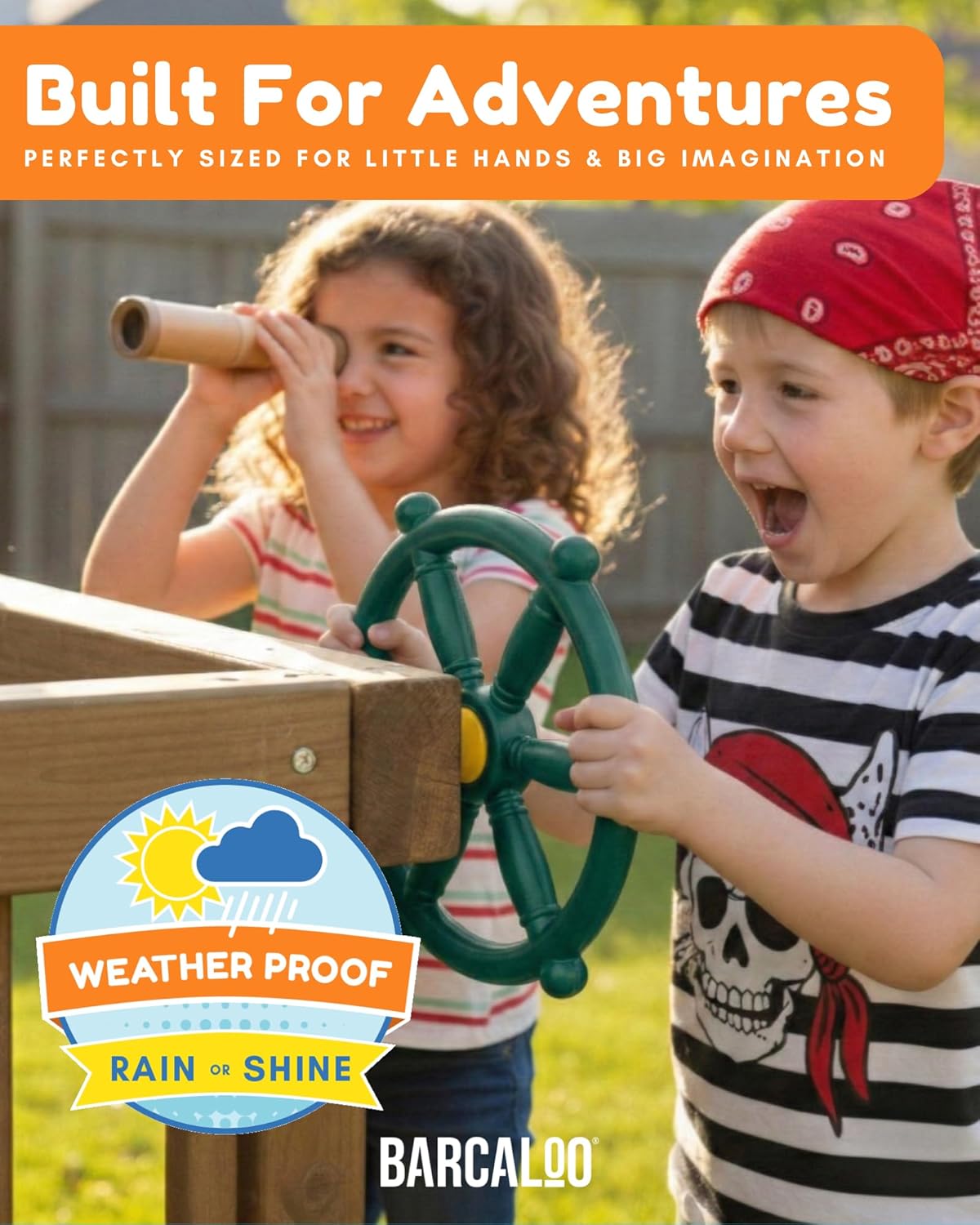 Barcaloo Playground Equipment Bundle Set with Kids Pirate Telescope, Pirate Steering Wheel & Flags, Jungle Gym Playset Accessories for Backyard Swings, Playground Set for Backyards