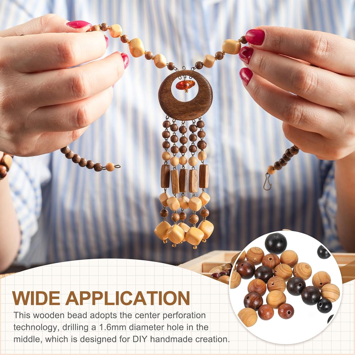 HARFINGTON 200pcs Round Wooden Beads, 10mm Dia Small Wood Beads for DIY Crafts, Bracelet, Wristlet, Necklace, Jewelry Making, Khaki Brown&Black