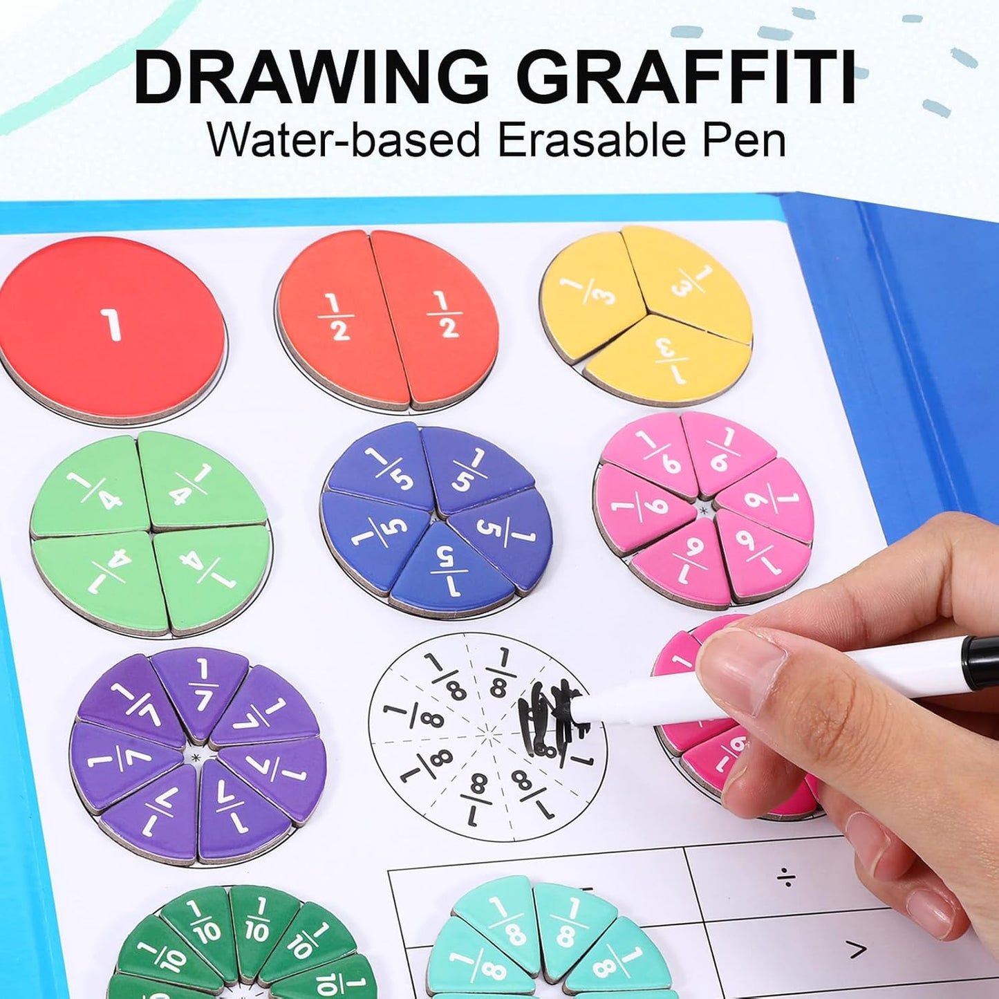 Magnetic Fraction Educational Puzzle 102 Pcs Fraction Tiles & Circles Set 9 Colors, Preschool Learning Activities Math Manipulatives for Classroom or Homeschool Supplies (Green)