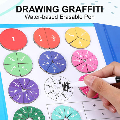 Magnetic Fraction Educational Puzzle 102 Pcs Fraction Tiles & Circles Set 9 Colors, Preschool Learning Activities Math Manipulatives for Classroom or Homeschool Supplies (Green)