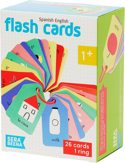 Spanish English Flash Cards - Bilingual Toddler First Words Flashcards – 26 Educational, Colorful, Double-Sided Vocabulary Cards – Sight Words for Toddler Games, ESL Kids & Preschoolers