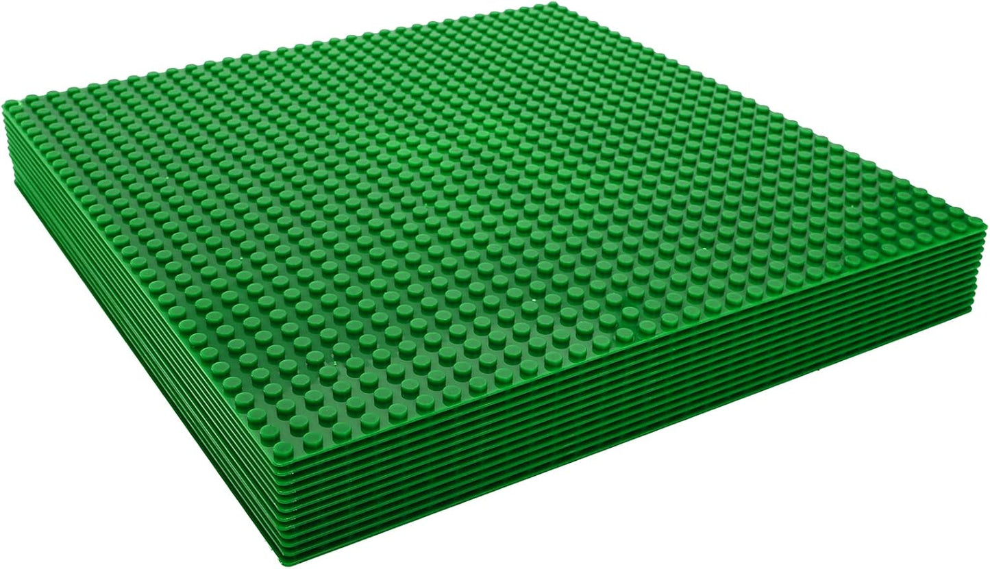 ZEAYEA 12 Pack Classic Baseplates, Building Base Plates Compatible with Most Standard Building Bricks, 10" x 10" Stackable Bases, Green