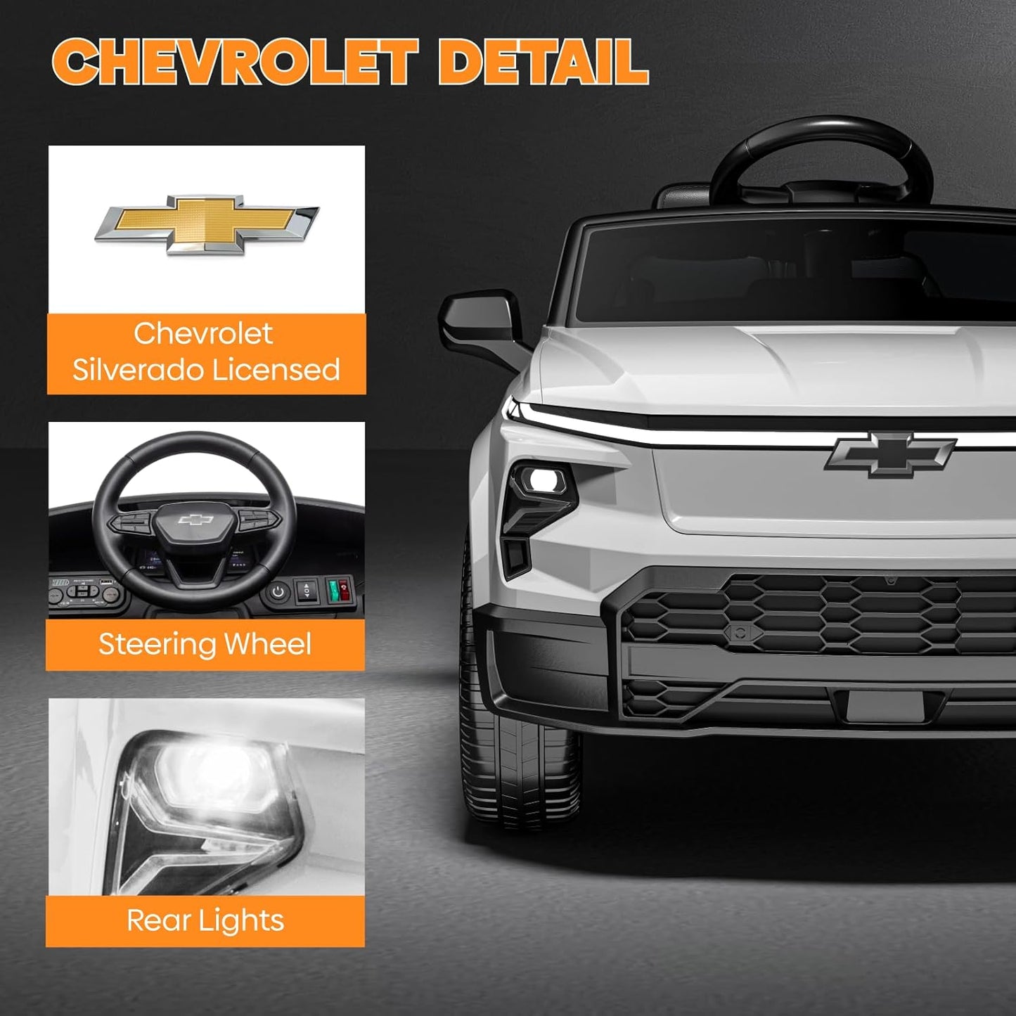 24V Licensed Chevrolet Silverado Electric Car for Kids, Ride on Toys for Toddlers with Remote Control, Soft Start, LED Lights, Music Player, Seat Belts, Easy to Assemble, Black