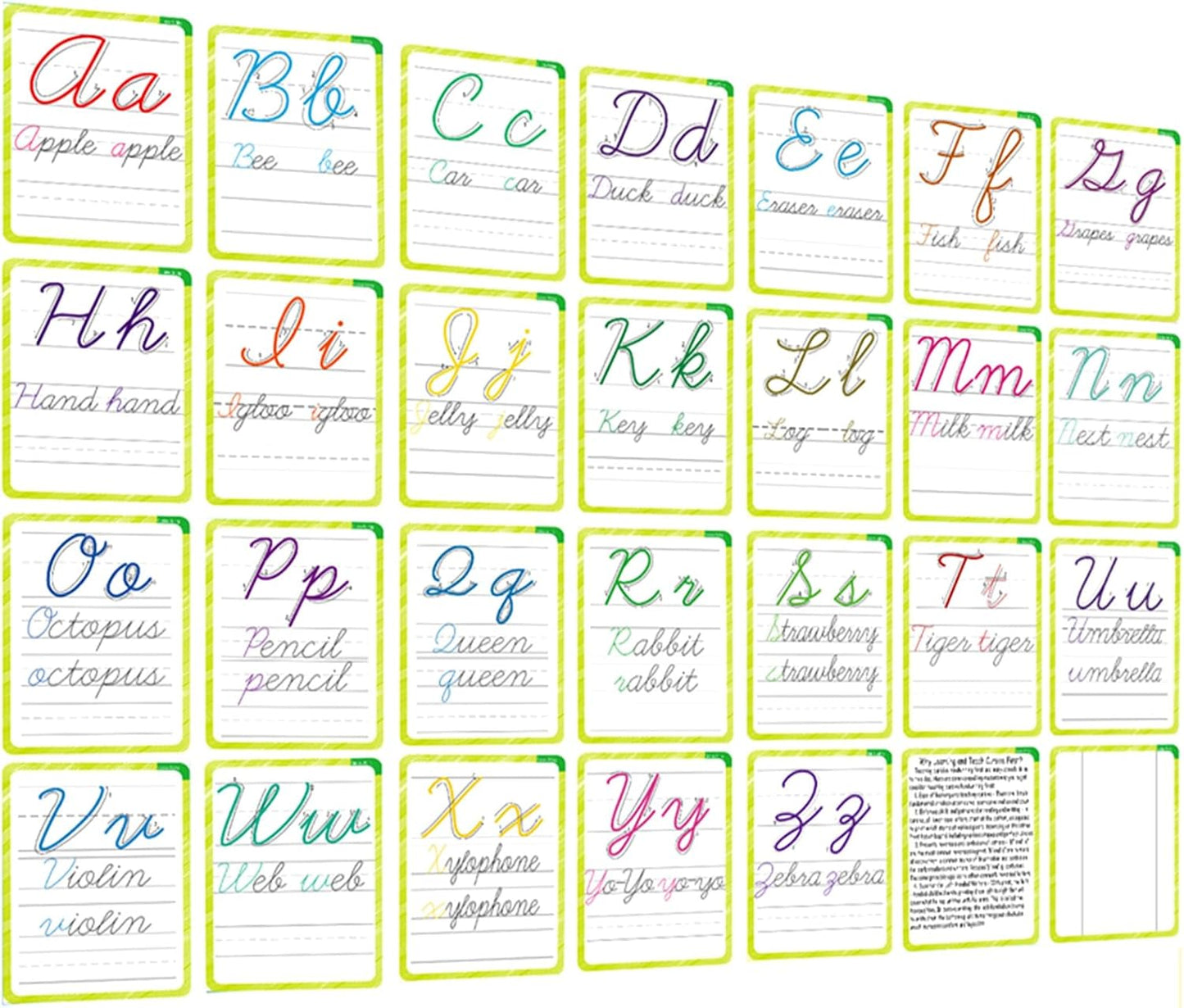 English Letters Cursive Flashcards, Uppercase&Lowercase Cursive Letter Tracing Practice, Montessori Cursive Handwriting Alphabet Flashcard, for Homeschool&Classroom Visual Wall Cards,Teacher Tool