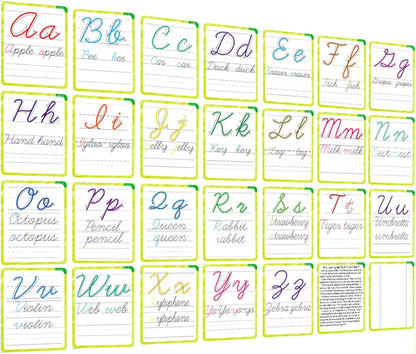 English Letters Cursive Flashcards, Uppercase&Lowercase Cursive Letter Tracing Practice, Montessori Cursive Handwriting Alphabet Flashcard, for Homeschool&Classroom Visual Wall Cards,Teacher Tool