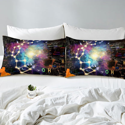 Erosebridal Chemistry Bedding Set Chemical Equation Comforter Cover for Kids Boys,Science Students Duvet Cover Test Tube Microscope Chemical Equipment Bed Set Full,Science Educational Dorm Room Decor