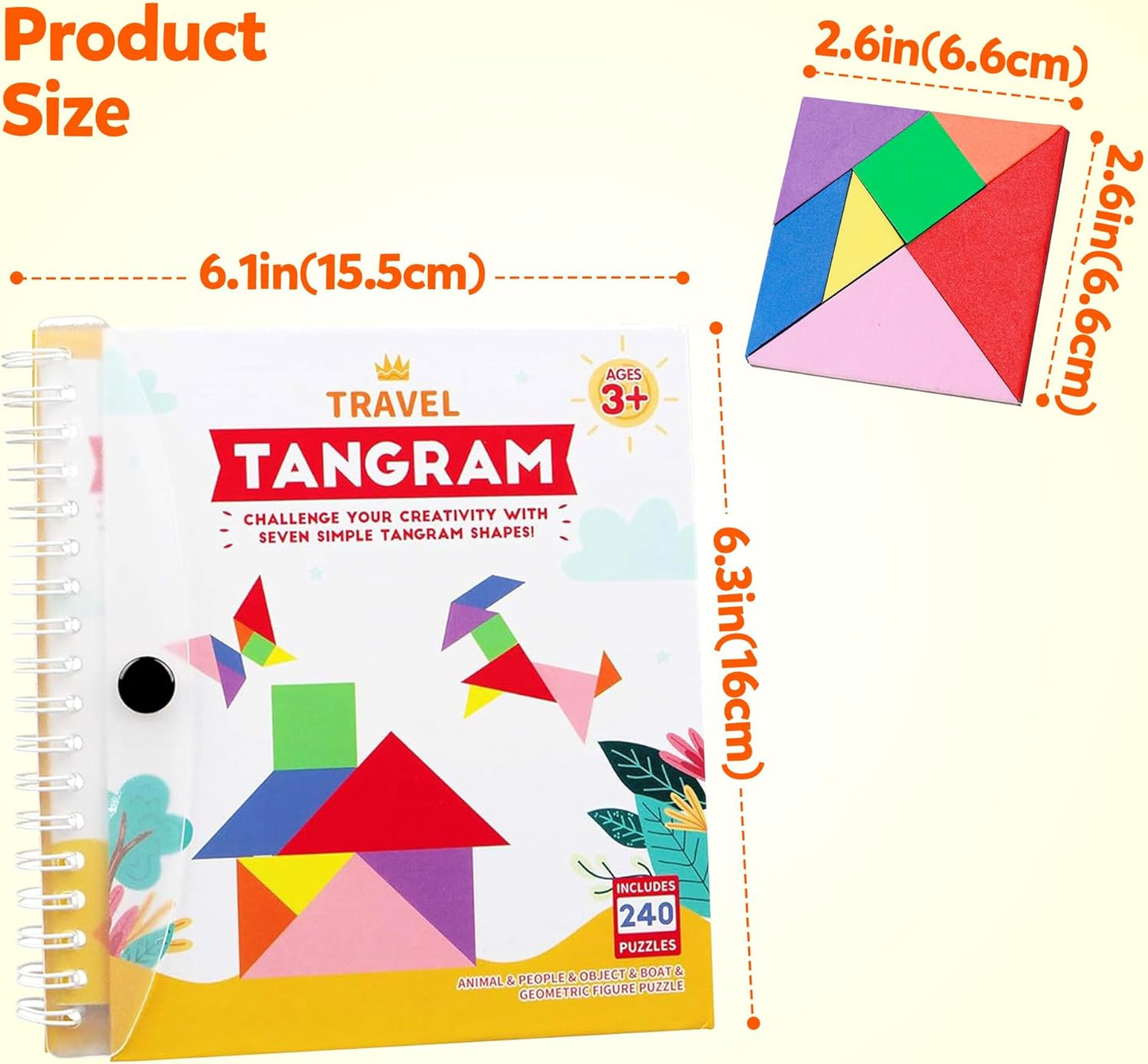 Helsort Travel Tangram Puzzle - Magnetic Puzzle Book for Road Trips, STEM Jigsaw Game with 2 Tangram Sets, Patterns Solutions - Brain Teaser IQ Toy for Kids and Adults, Ideal Educational Gift (368)