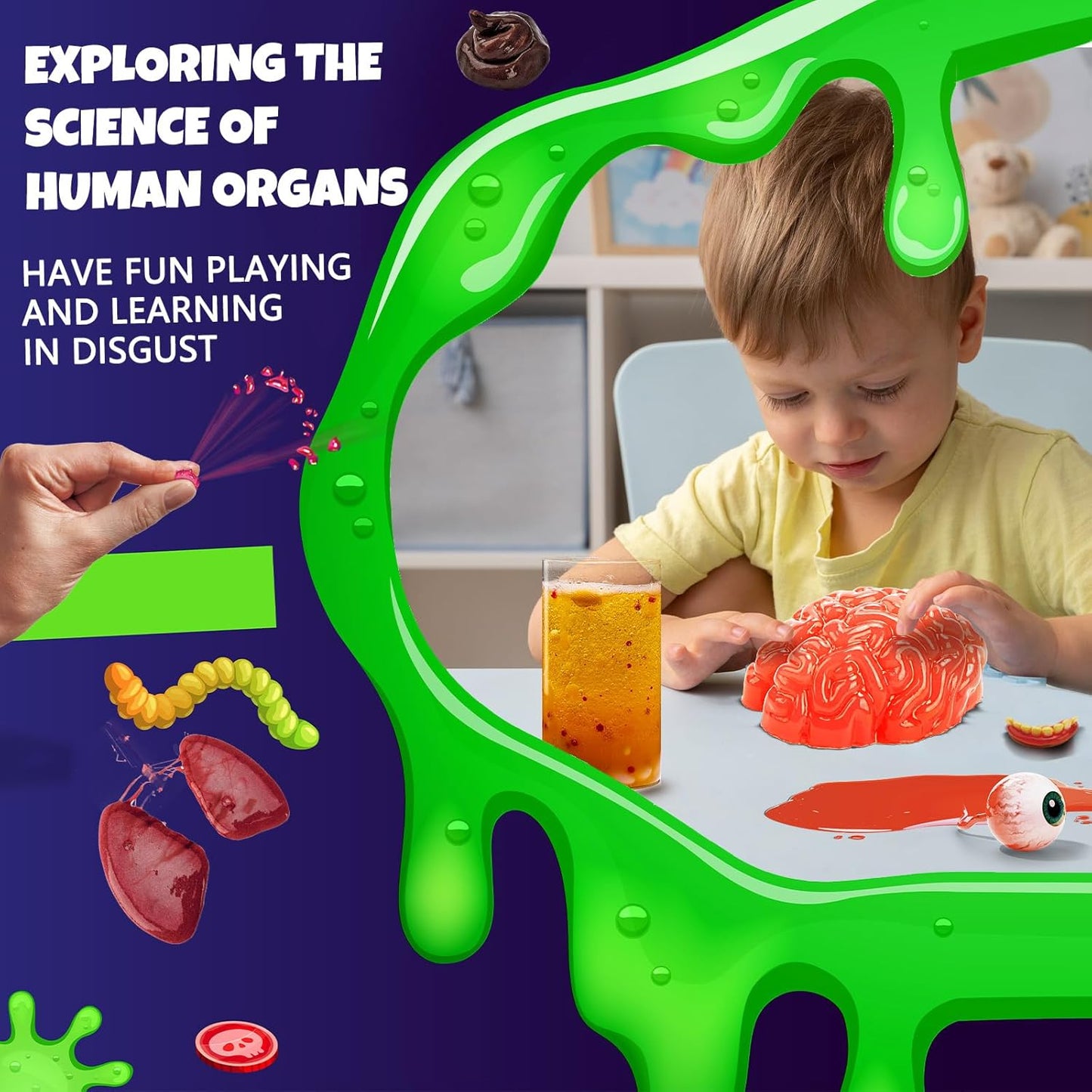 75+ Gross Science Kit for Boys, Science Slime Kit, Christmas Birthday Gift Ideas for Kids 8-10-12, Chemistry Set with Brain Dissection, Poop Experiment, STEM Toys