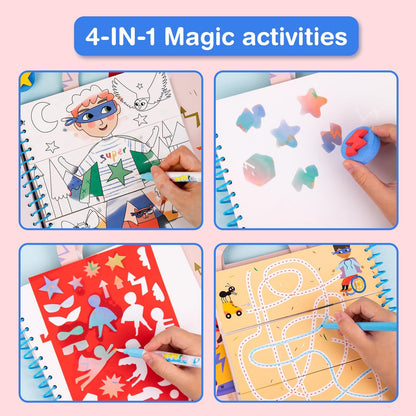 Avenir Reusable Water Coloring Book for Toddlers 3-5 – Mess-Free Paint-with-Water Travel Toy Airplane Activities Road Trip Quiet Book, Water-Reveal Activity Pad, 3-in-1 Creative Set