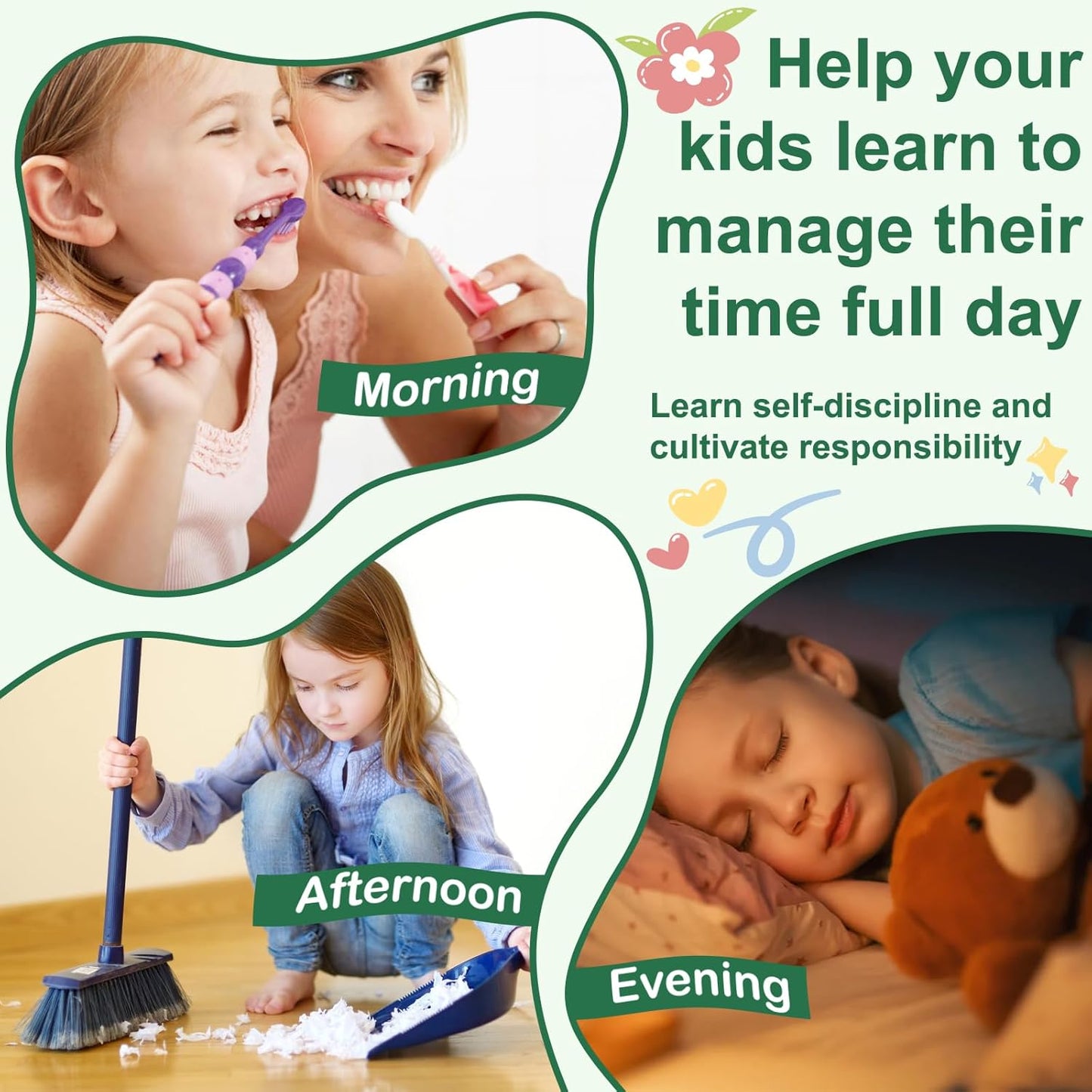 Wooden Chore Chart for Kids - Daily Visual Routine Schedule with 80 Task Cards & Sliding Buttons | Morning & Bedtime Responsibility Board for Toddlers Ages 3-5 | Montessori Educational Gift