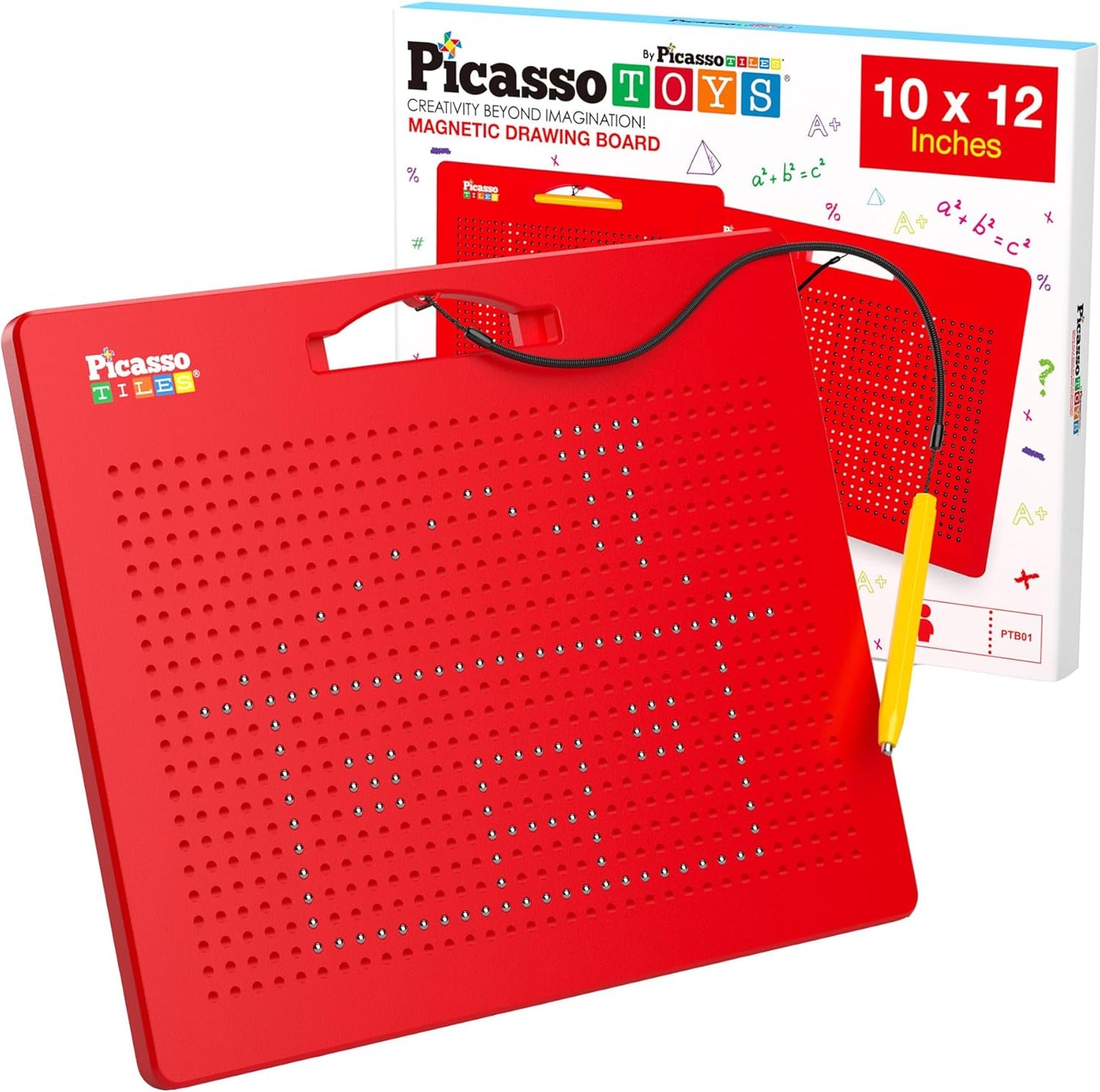PicassoTiles 2PK 4-in-1 Magnetic Drawing Board 12x10 inch Large Magnet Tablet Pad with 4 Facings Lowercase & Uppercase Alphabets, Numbers, & Freestyle STEM Learning Writing Reading Playboard PTB06