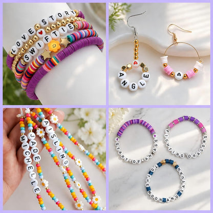 300Pcs Vowel Letter Pony Beads for Charms Bracelets Making 4X7mm Individual Round White Alphabet Beads U