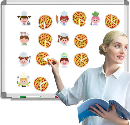Magnetic Pizza 48 Pcs Pizza and 8 Pcs Chef Magnetic Fractions Group Game Refrigerator Whiteboard Magnet Math Games Interactive Learning Toys