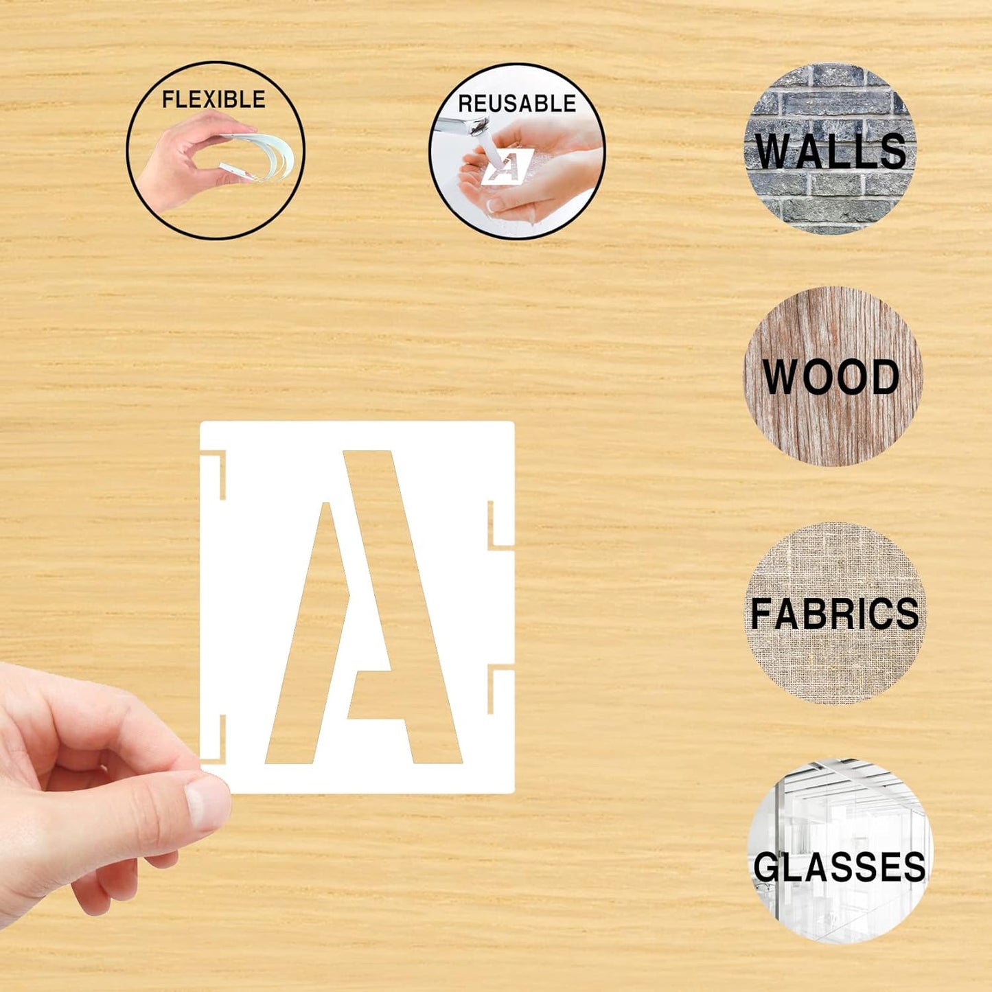 42Pcs Letter Stencils 3 inch, Symbol Numbers Craft Stencils, Reusable Alphabet Templates Interlocking Stencil Kit for Painting on Wood, Wall, Fabric, Rock, Chalkboard, Canvas, Sign, DIY Art Projects
