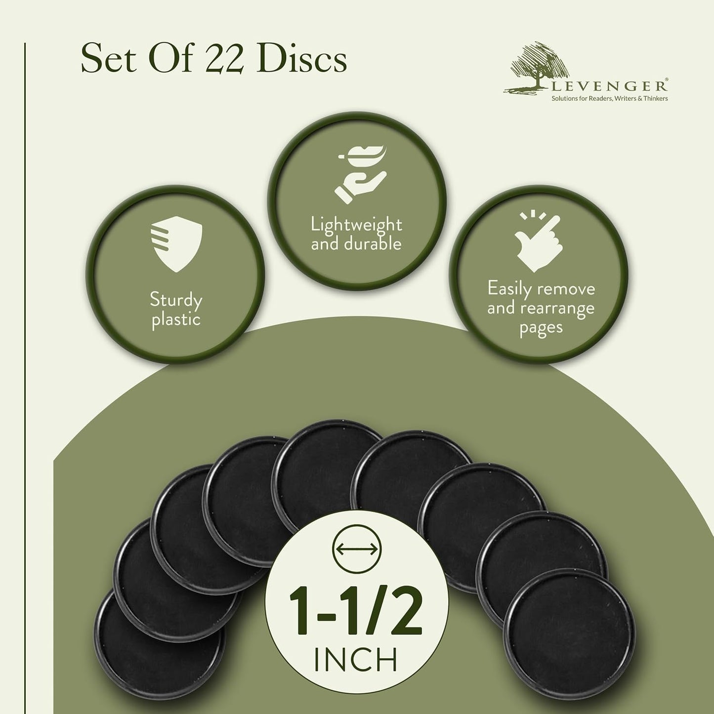 Levenger Circa Discs Binder Rings for Discbound Notebooks System, 22 Pack, Black, 2-Inch