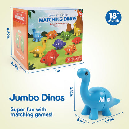 Montessori Matching Dinosaurs Toy, Color and Shapes Recognition, Snap and Pattern Match Game Preschool Learning Toys Homeschooling Class Activity Teaching Tool, Birthday Gift for Kids boys & Girls