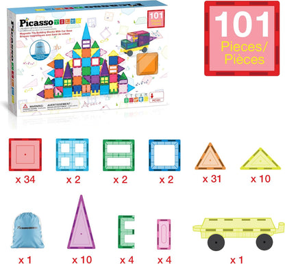 PicassoTiles Magnetic Building Block Set Geometry Shape Magnet Tiles Construction Toy STEM Learning Kit Educational Playset Playboard Pretend Play Stacking Blocks Child Brain Development PT16