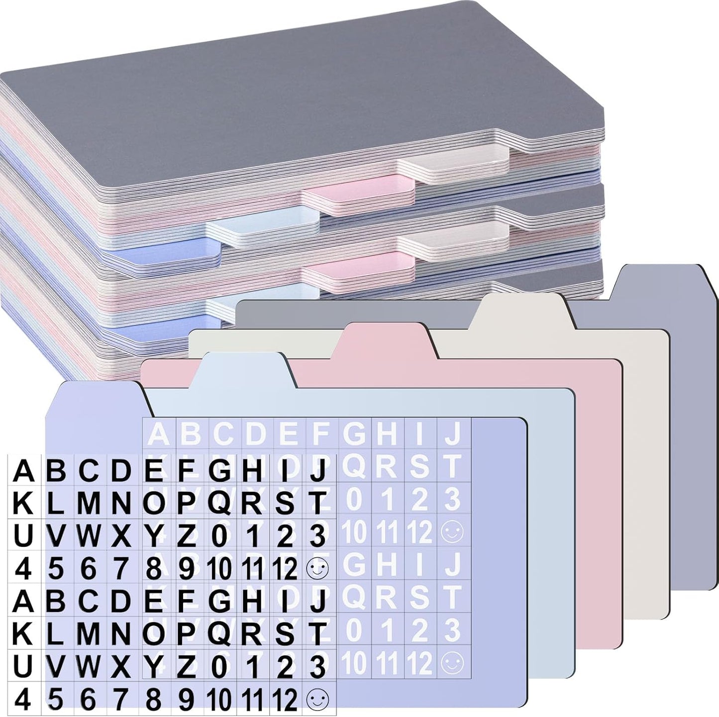 Harloon 50 Pack 3 x 5 Inch Index Card Dividers with 2 Number Alphabet Sticker with Tab, Dry Erase Index Card Guide Set, Photo Recipe Divider for Office Business Back to School Supplies, Candy Color