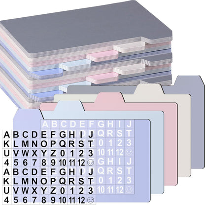 Harloon 50 Pack 3 x 5 Inch Index Card Dividers with 2 Number Alphabet Sticker with Tab, Dry Erase Index Card Guide Set, Photo Recipe Divider for Office Business Back to School Supplies, Candy Color