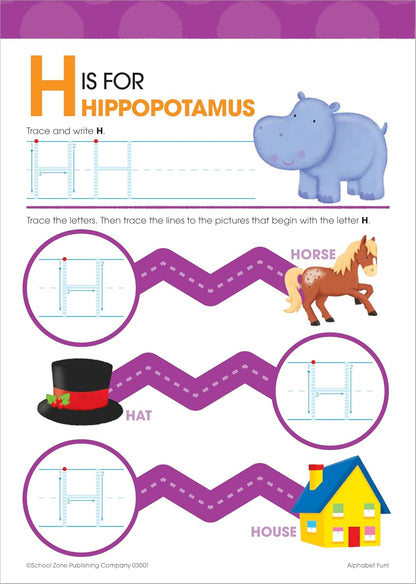 School Zone Alphabet Fun! Write & Reuse Workbook: 26 Wipe-Clean Pages, Preschool, Kindergarten, Write-On Learning, Write and Wipe, Alphabetical Order, Phonics, Printing & Tracing Letters, Ages 4-6