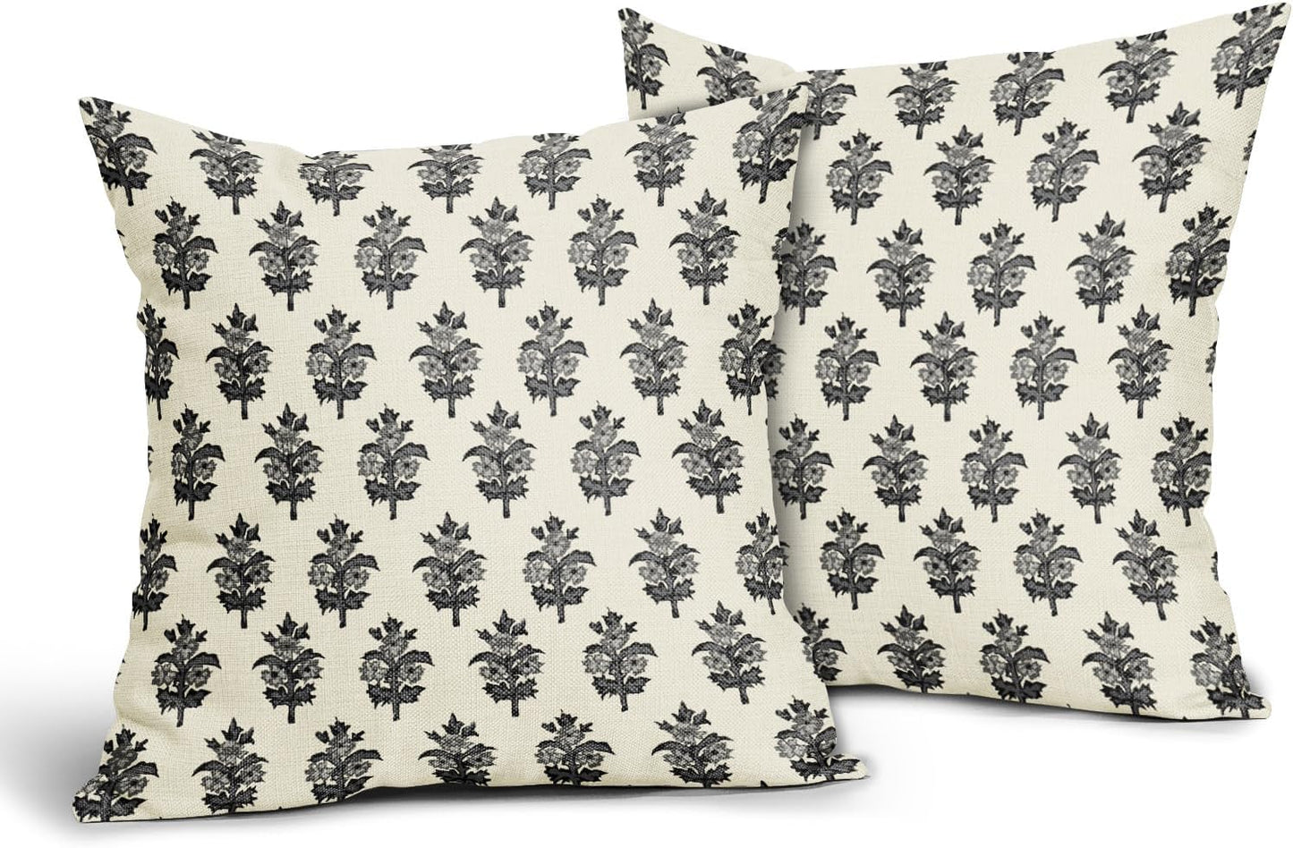 Sage Green Blue Floral Block Print Pillow Covers 18x18 Set of 2 Spring Flower Pattern Decorative Throw Pillowcases Outdoor Rustic Farmhouse Square Cushion Cases Decor for Home Couch Sofa Bed