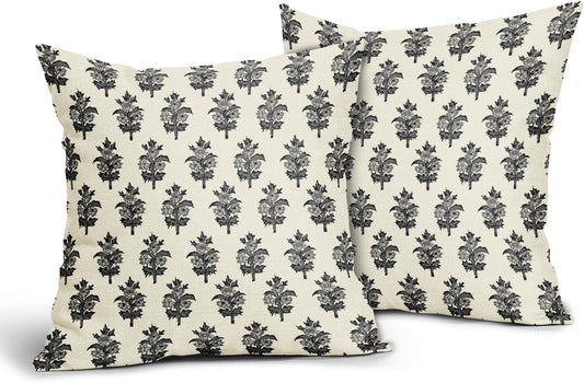 Sage Green Blue Floral Block Print Pillow Covers 18x18 Set of 2 Spring Flower Pattern Decorative Throw Pillowcases Outdoor Rustic Farmhouse Square Cushion Cases Decor for Home Couch Sofa Bed