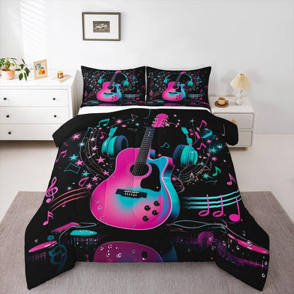 Erosebridal Drum Kit 3D Print Kids Comforter Sets Rock Music Themed Full Bedding Set for Boys Girls Musical Pattern Comforter Set,Colorful Retro Style Quilt Duvet 3 Pcs