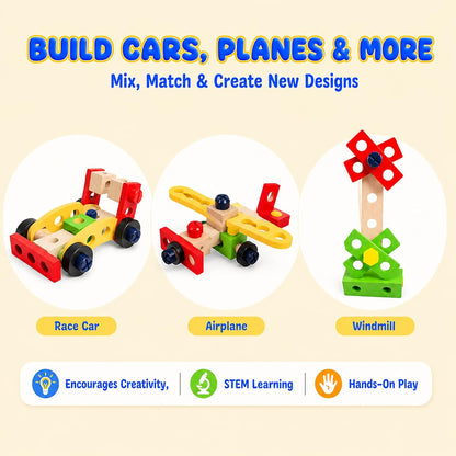 Kids Tool Set with Drill, Montessori Toys for 2 3 4 5 6 Years Toddler Toys Kids Toys, 41 Pcs Wooden STEM Construction Learning Pretend Play Games, Birthday Gift for Boys Girls