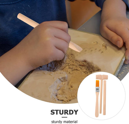 Vaguelly Dinosaur Digging Tools Toy Set with Wooden Hammer Chisel Brush - Educational Stem Excavation Kit for Kids Ages 4-12 Creative Learning Science Accessories