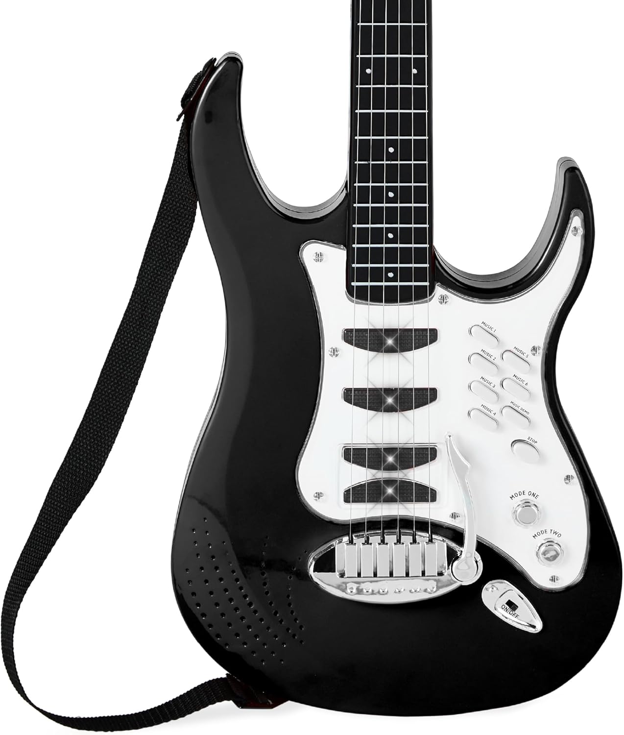 Best Choice Products Kids Electric Guitar Set with Microphone & Amp, Interactive Musical Toy for Boys & Girls, Lights & Sounds, Demo Songs, AUX Input, DIY Stickers - Blue