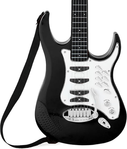 Best Choice Products Kids Electric Guitar Set with Microphone & Amp, Interactive Musical Toy for Boys & Girls, Lights & Sounds, Demo Songs, AUX Input, DIY Stickers - Blue