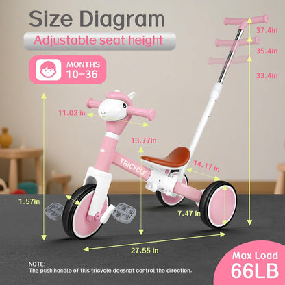 Tricycle for Toddlers 1-3 Year Olds, 5 in 1 Toddler Balance Bike 2-4 Years Old Boys Girls, Push Trike Toys with Adjustable Handle, Birthday Gifts for 2 3 4 5 Year Old Kids Bike (Blue)