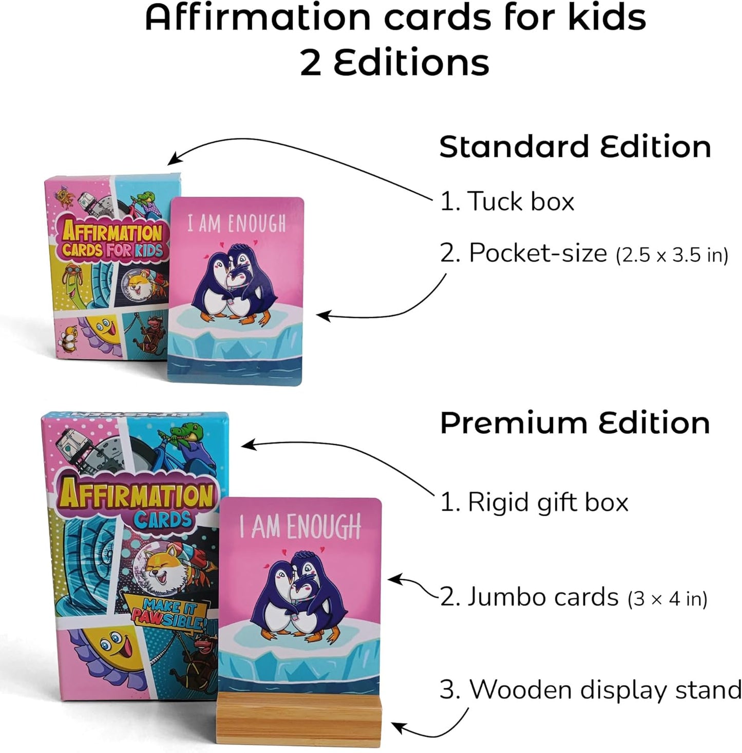 45 Affirmation Cards for Kids - Premium Edition – 3x4 in – incl. Wooden Stand – Conversation Notes for Children and Toddlers – Mindfulness, Social Skills, CBT Therapy – Lunch, School Counselors, Teachers, Parents