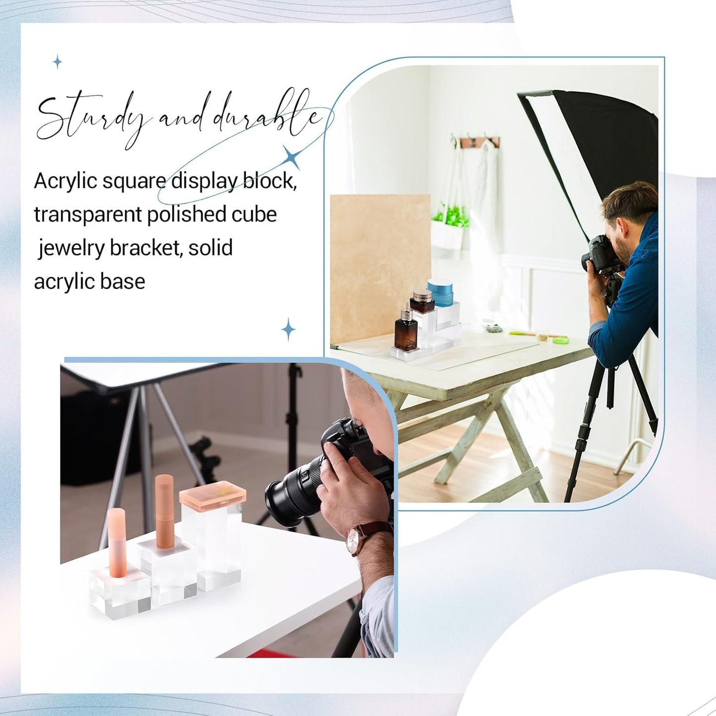 Marsui 10 Pcs Acrylic Cubes for Display Product Photography Props Transparent Acrylic Block Set for Boutique Jewelry Cosmetic Crafts Closet Show(Square, 10 Sizes)