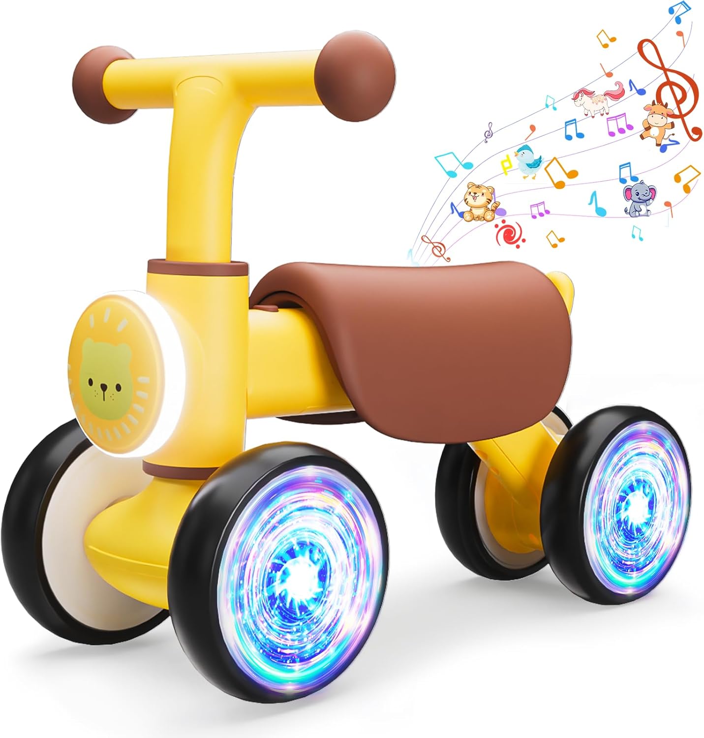 Toddler Toys Balance Bike for 1 Year Old Girl Gifts,4 Wheels Colorful Lighting with Music Baby First Bike,Toddler Girl Toys Balance Bike for 1st 2 Year Old Birthday Gifts
