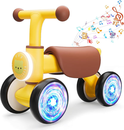 Toddler Toys Balance Bike for 1 Year Old Girl Gifts,4 Wheels Colorful Lighting with Music Baby First Bike,Toddler Girl Toys Balance Bike for 1st 2 Year Old Birthday Gifts