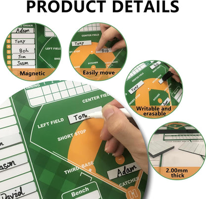 Magnetic Baseball Lineup Board for Dugout, 60 Magnets Coaching Clipboard with Dry Erase & Waterproof Bag – Dugout Organizer for Youth Baseball & Softball Coaches