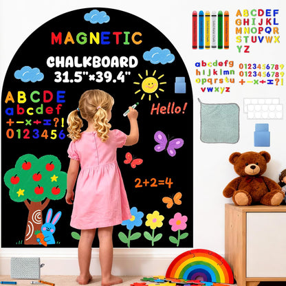 8 PCS Magnetic Wall Decals for Kids Magnetic Chalkboard Peel and Stick Magnet Sheets Board Sticker Tangram Puzzle Self Adhesive Contact Paper Dry Erase Blackboard for Playroom Homeschool 15.7"x10.4"