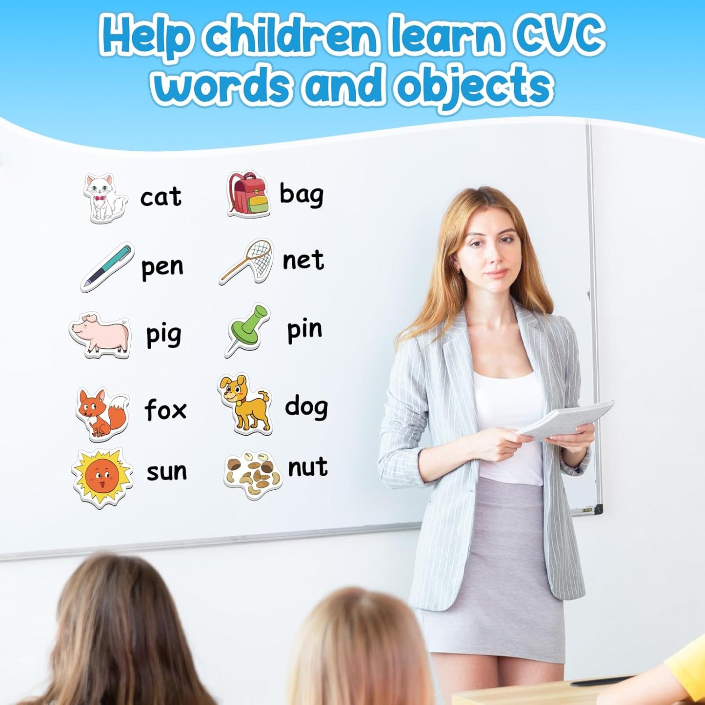 Kasfalci CVCC & CCVC Word Games, 50 Magnetic Foam Objects Fridge Magnets for Kids, Speech Therapy Toys for Toddler, Learn to Read Spelling Reading Learning Phonics for Preschool Kindergarten Classroom