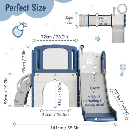 8-in-1 Toddler Slide Playground Set for Indoor & Outdoor Fun – Includes Climber, Basketball Hoop, Telescope, Tunnel, and Storage Space for Kids – Perfect for Backyard & Courtyard Activities