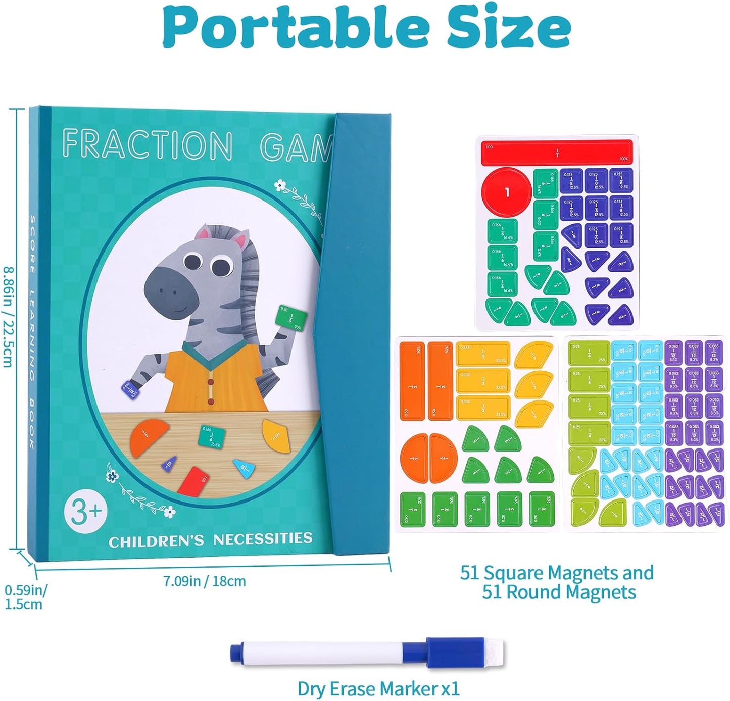 Magnetic Fraction Educational Puzzle, Magnetic Fraction Demonstration Book, Fraction Tiles & Circles, Montessori Math Manipulatives for Elementary School, Fraction Learning Toys for Kids