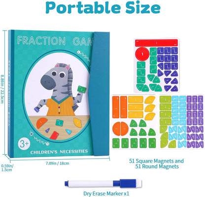 Magnetic Fraction Educational Puzzle, Magnetic Fraction Demonstration Book, Fraction Tiles & Circles, Montessori Math Manipulatives for Elementary School, Fraction Learning Toys for Kids
